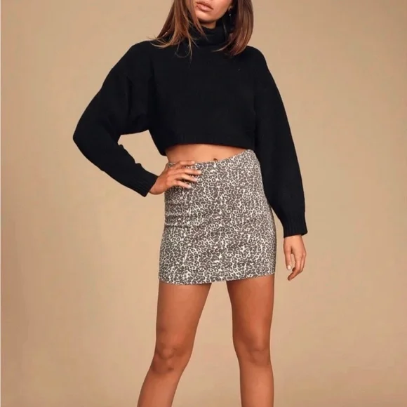 free people denim leopard mini skirt - Picture 1 of 3